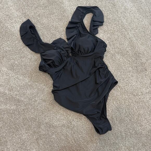 Cupshe large ruffle ruched low back tie one piece swimsuit SW2 2430 - Picture 7 of 13